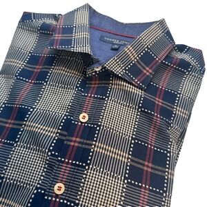 Copper Jones Long Sleeve Collar Button Up Blue Plaid Dressy or Casual Shirt XL